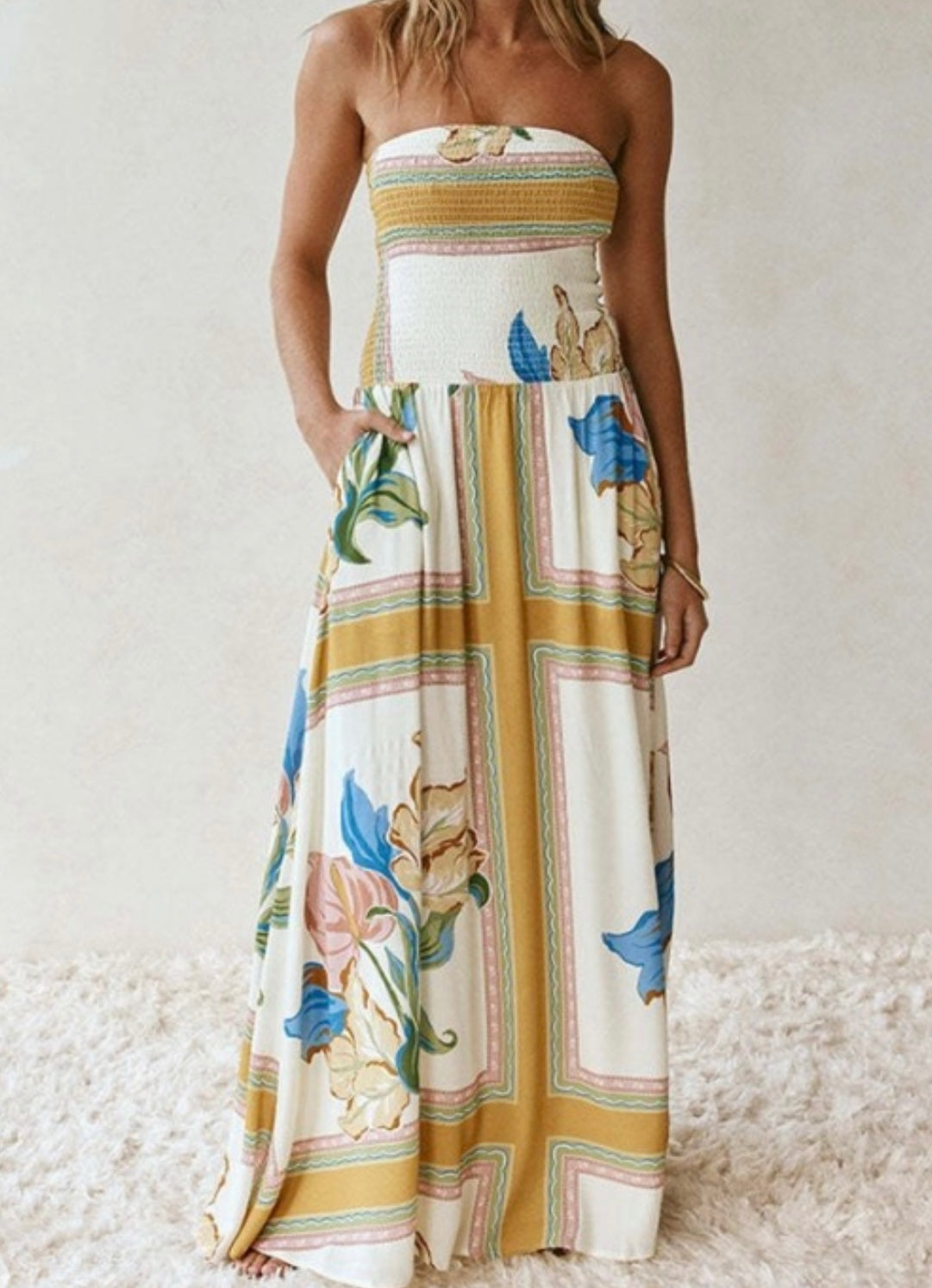 Golden Garden Strapless Maxi