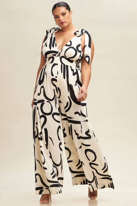 Plus Size Brush Stroke Ties Jumpsuit