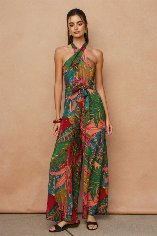 Drawing Dream Crossed Halter Neck Jumpsuit