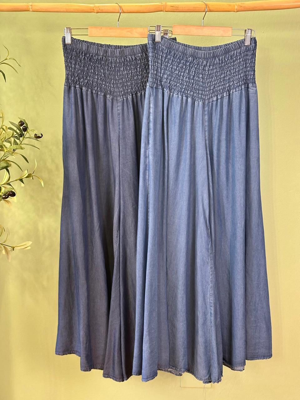 Denim Smock Waist Pallazo Pants