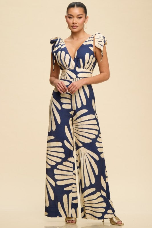 Palms Tie Shoulder Jumpsuit