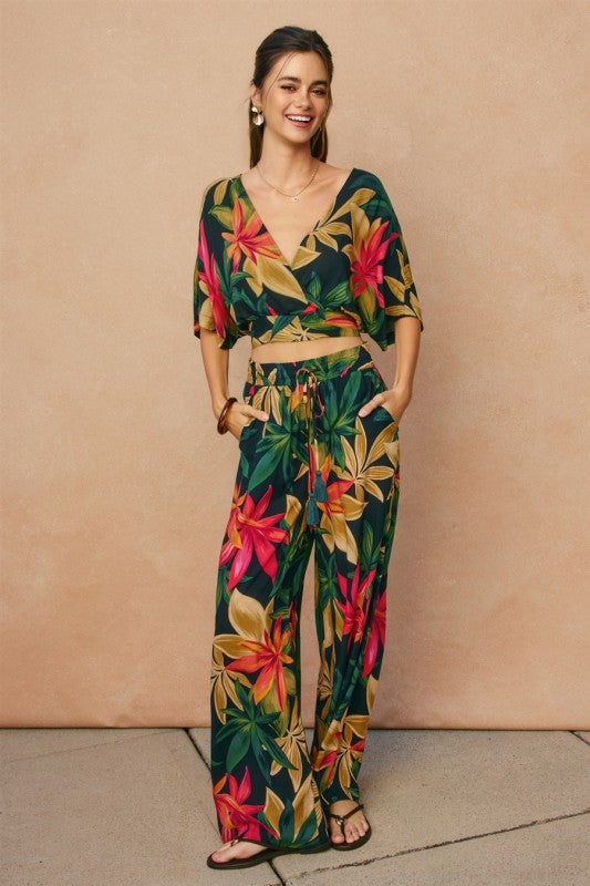 Tropical Wide Leg Pull On Pants