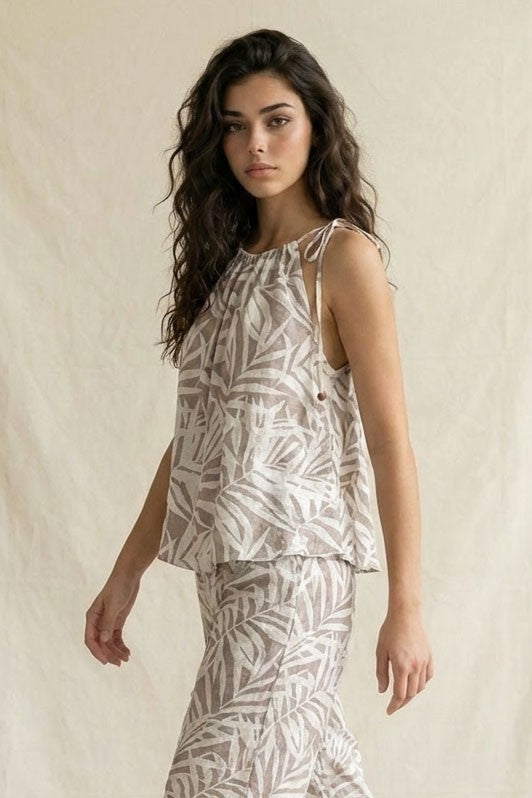 Botanical Leaf Gathered Halter Top