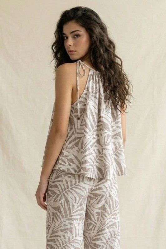 Botanical Leaf Gathered Halter Top