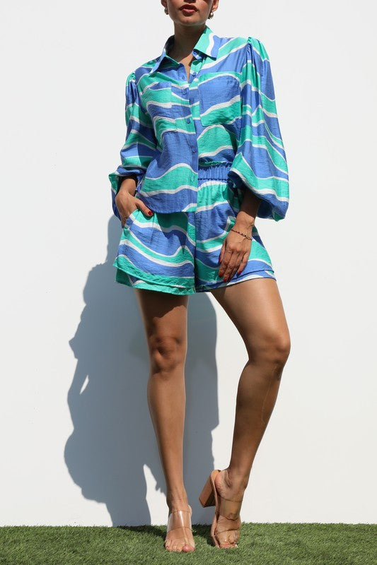 Blue Mirage Shorts Set