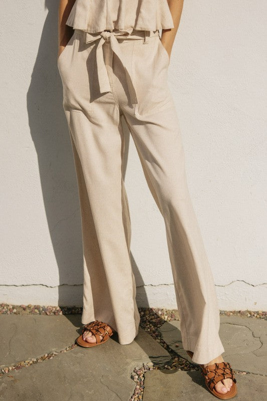 Linen Wide Leg Belted Pants
