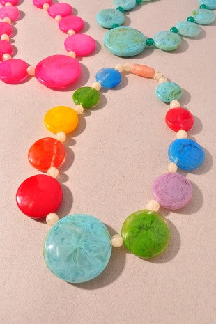 colorful resin disc bead necklace