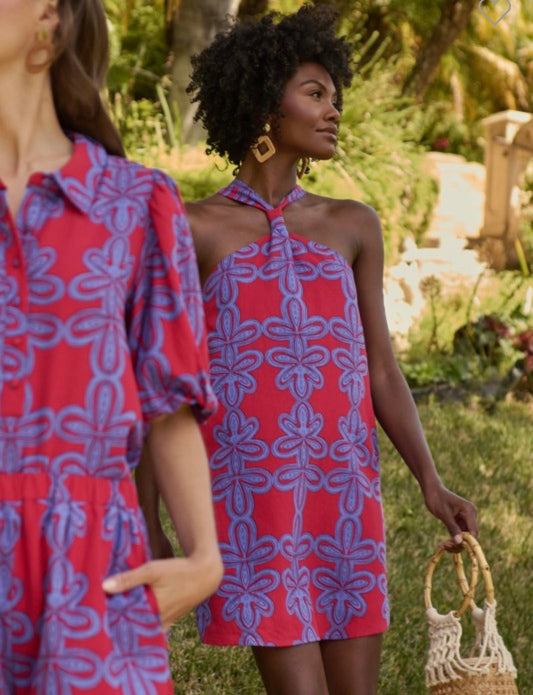 Rory Abstract Linen Halter Mini Dress