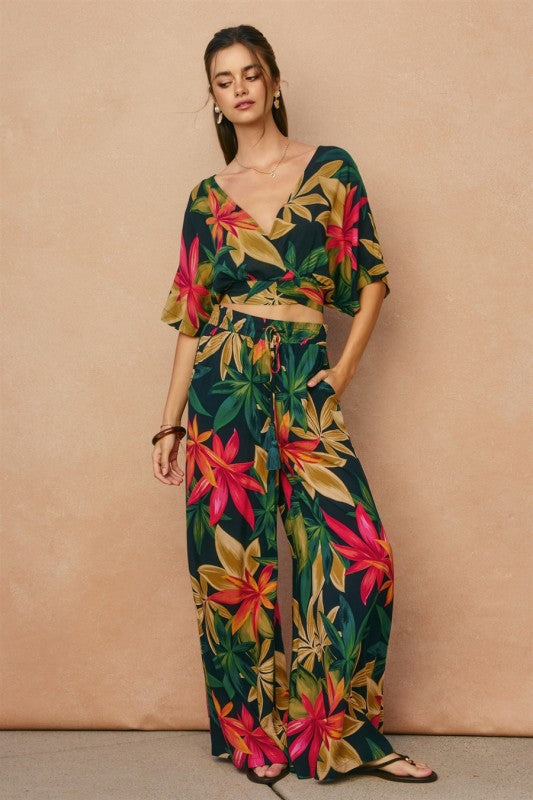 Tropical Wide Leg Pull On Pants