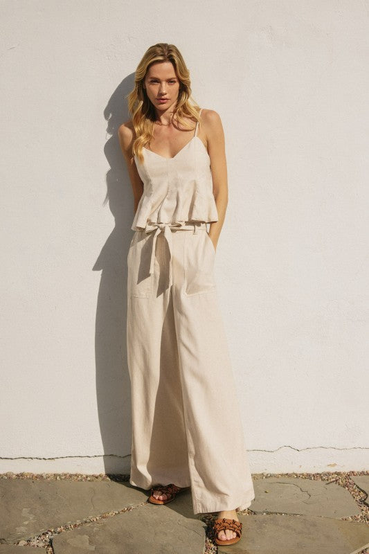 Linen Wide Leg Belted Pants