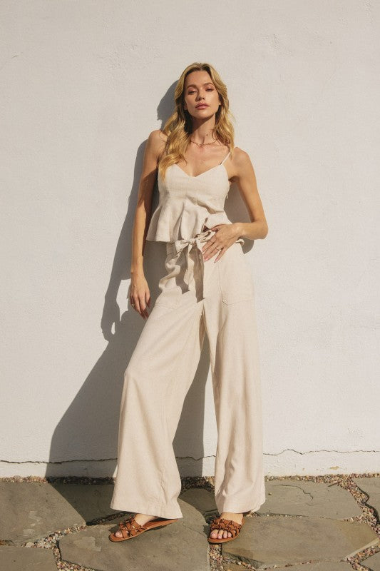 Linen Wide Leg Belted Pants
