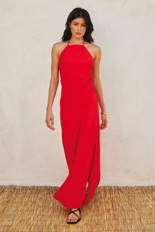 Valentine's Day Halter Open Back Maxi Dress