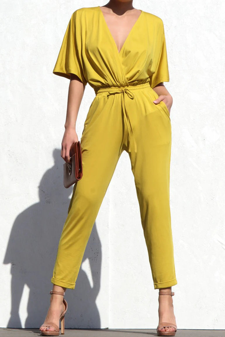 V NECKLINE VENETIAN JUMPSUIT