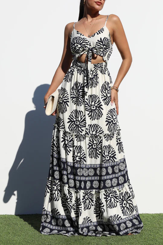 BOARDER PRINTED WOVEN MAXI DRESS