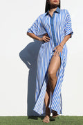 STRIPED BUTTON DOWN SHIRT DRESS