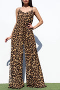 LEOPARD V NECK WOVEN JUMPSUIT