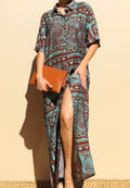Tribal Print Button Down Shirt Dress (Brown)