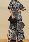 Tribal Print Button Down Shirt Dress (Black)
