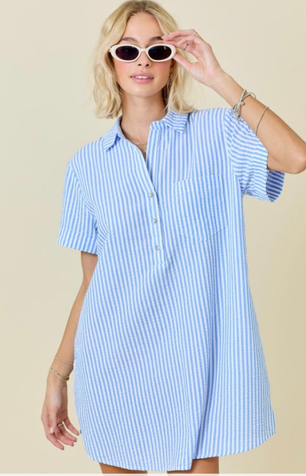Coastal Striped Shirt Dress