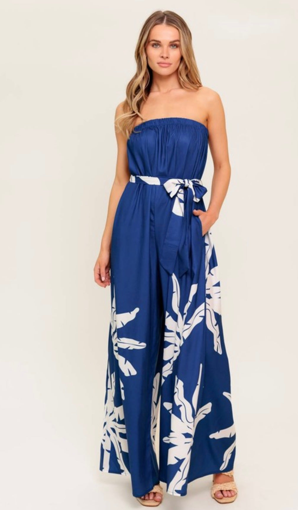 Ocean Palm Strapless Jumpsuit