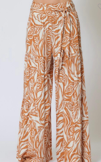 Tie Front Waisted Tiered Pants