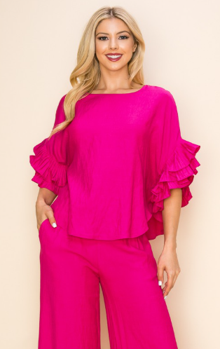 Back To The Fuchsias Ruffle Blouse