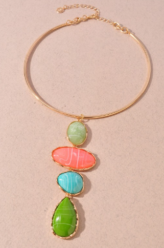 multi color stone drop collar necklace
