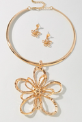 flower pendant metal earring necklace set