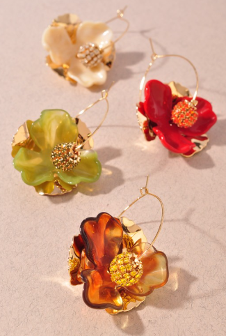 acatate flower hoop earrings