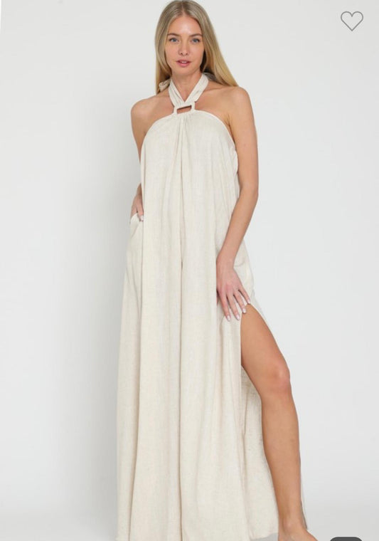 Backless Halter Split Maxi Dress