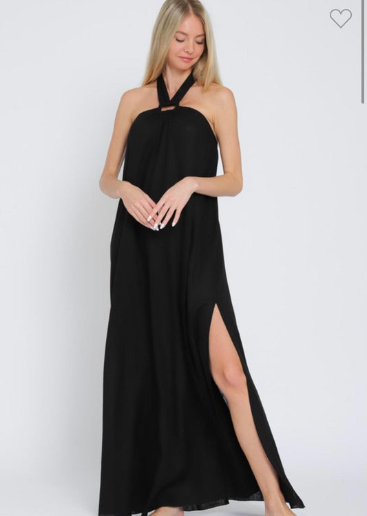 Backless Halter Split Maxi Dress