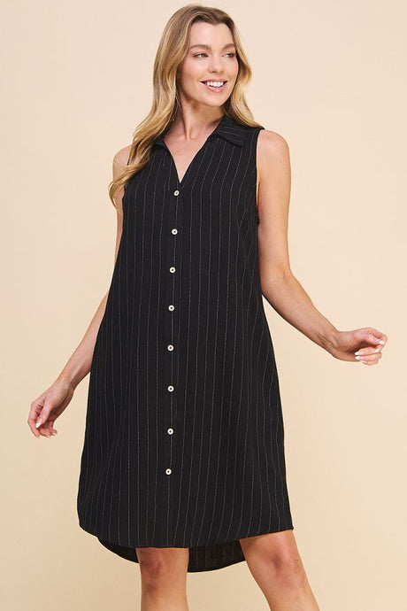 Sleeveless Pinstripe Shirt Dress