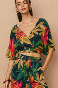 Tropical Surplice Dolam Sleeve Top